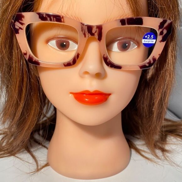 1072 Gretchen Reading Glasses 2.5 Square Pink Brown Tortoise Oversize NWT - Picture 1 of 9